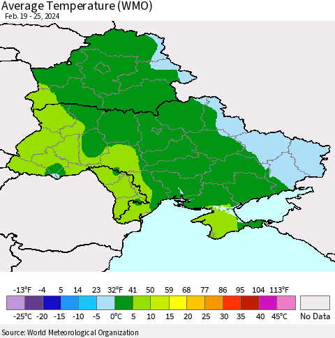 Ukraine, Moldova and Belarus Average Temperature (WMO) Thematic Map For 2/19/2024 - 2/25/2024