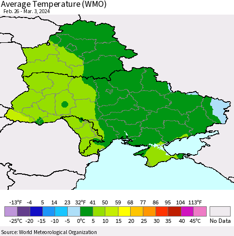 Ukraine, Moldova and Belarus Average Temperature (WMO) Thematic Map For 2/26/2024 - 3/3/2024