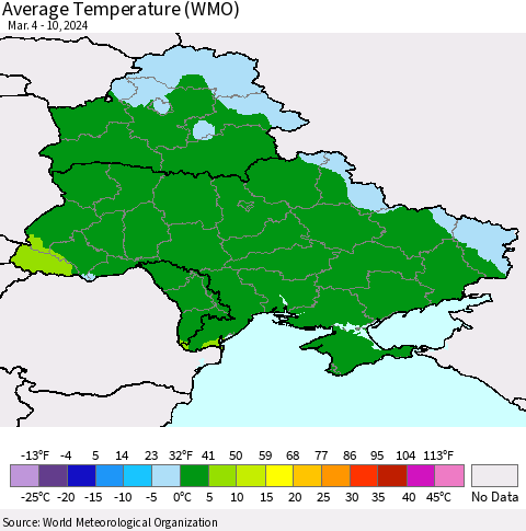 Ukraine, Moldova and Belarus Average Temperature (WMO) Thematic Map For 3/4/2024 - 3/10/2024