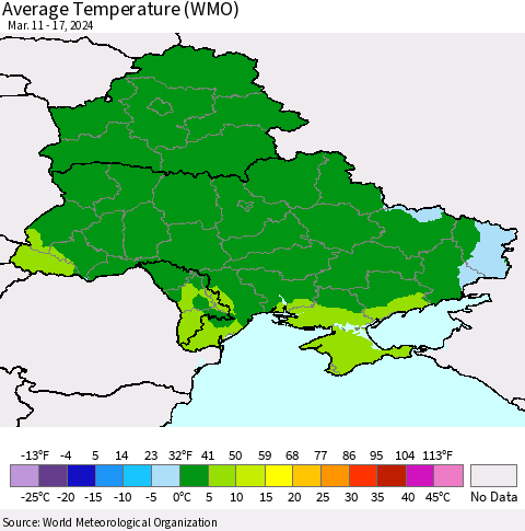 Ukraine, Moldova and Belarus Average Temperature (WMO) Thematic Map For 3/11/2024 - 3/17/2024