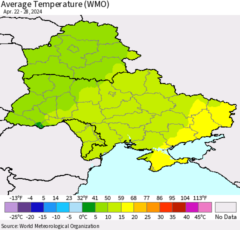 Ukraine, Moldova and Belarus Average Temperature (WMO) Thematic Map For 4/22/2024 - 4/28/2024