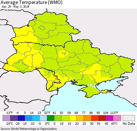 Ukraine, Moldova and Belarus Average Temperature (WMO) Thematic Map For 4/29/2024 - 5/5/2024