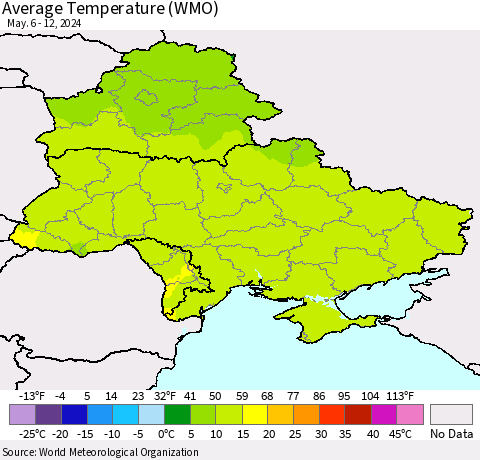 Ukraine, Moldova and Belarus Average Temperature (WMO) Thematic Map For 5/6/2024 - 5/12/2024