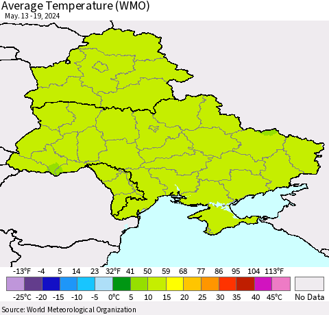 Ukraine, Moldova and Belarus Average Temperature (WMO) Thematic Map For 5/13/2024 - 5/19/2024
