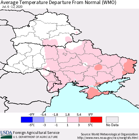 Ukraine, Moldova and Belarus Average Temperature Departure from Normal (WMO) Thematic Map For 7/6/2020 - 7/12/2020