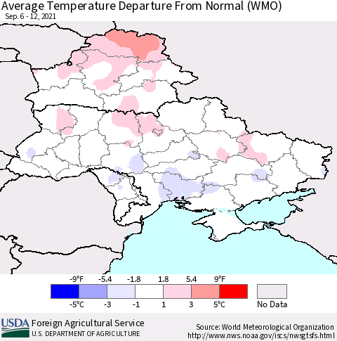 Ukraine, Moldova and Belarus Average Temperature Departure from Normal (WMO) Thematic Map For 9/6/2021 - 9/12/2021
