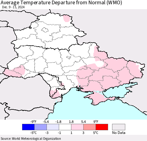 Ukraine, Moldova and Belarus Average Temperature Departure from Normal (WMO) Thematic Map For 12/9/2024 - 12/15/2024