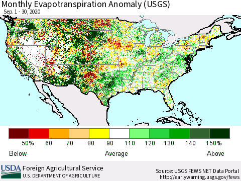 United States Evapotranspiration Anomaly 1-Month (USGS) Thematic Map For 9/1/2020 - 9/30/2020