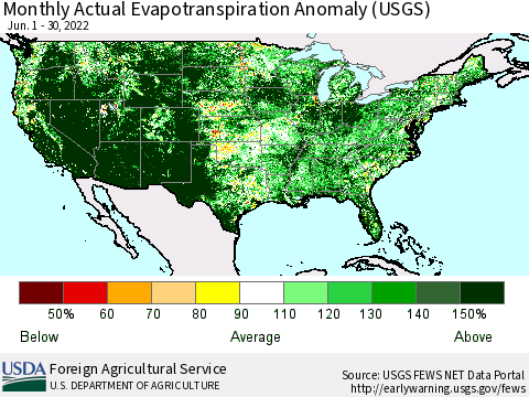 United States Monthly Actual Evapotranspiration Anomaly (USGS) Thematic Map For 6/1/2022 - 6/30/2022