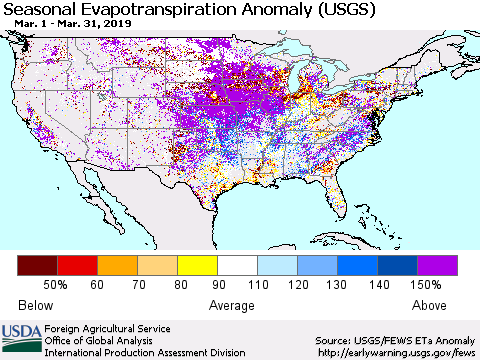 United States Seasonal Evapotranspiration Anomaly (USGS) Thematic Map For 3/1/2019 - 3/31/2019