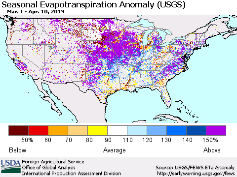 United States Seasonal Evapotranspiration Anomaly (USGS) Thematic Map For 3/1/2019 - 4/10/2019