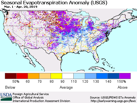 United States Seasonal Evapotranspiration Anomaly (USGS) Thematic Map For 3/1/2019 - 4/20/2019