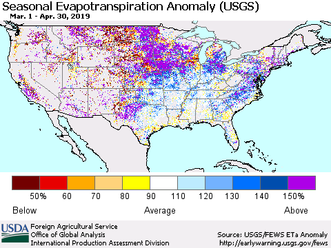 United States Seasonal Evapotranspiration Anomaly (USGS) Thematic Map For 3/1/2019 - 4/30/2019