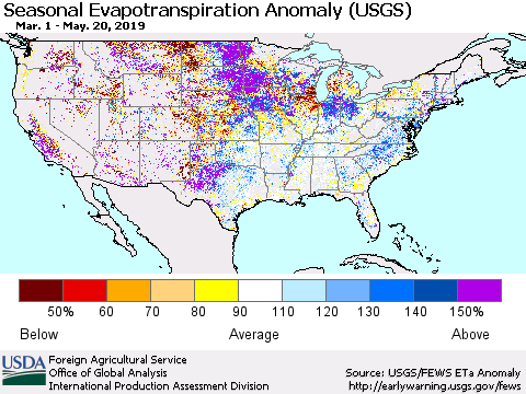United States Seasonal Evapotranspiration Anomaly (USGS) Thematic Map For 3/1/2019 - 5/20/2019