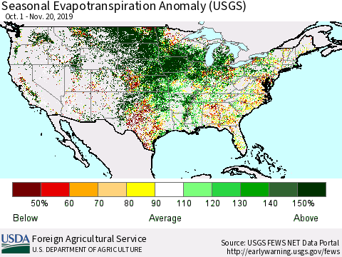 United States Seasonal Evapotranspiration Anomaly (USGS) Thematic Map For 9/1/2019 - 11/20/2019