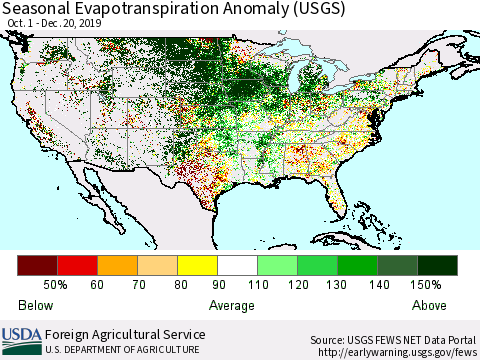 United States Seasonal Actual Evapotranspiration Anomaly (USGS) Thematic Map For 9/1/2019 - 12/20/2019