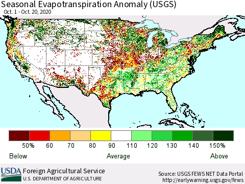 United States Seasonal Evapotranspiration Anomaly (USGS) Thematic Map For 9/1/2020 - 10/20/2020