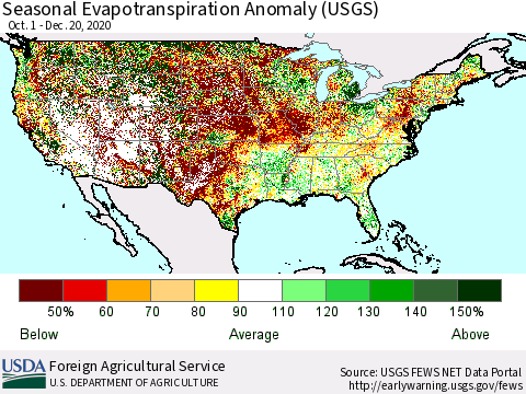 United States Seasonal Evapotranspiration Anomaly (USGS) Thematic Map For 9/1/2020 - 12/20/2020
