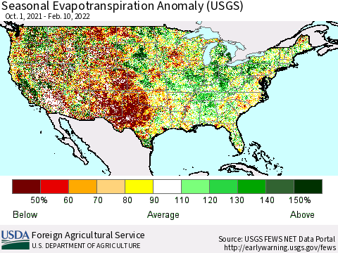 United States Seasonal Actual Evapotranspiration Anomaly (USGS) Thematic Map For 9/1/2021 - 2/10/2022