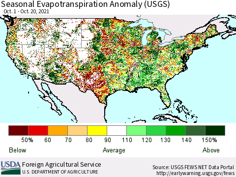 United States Seasonal Actual Evapotranspiration Anomaly (USGS) Thematic Map For 9/1/2021 - 10/20/2021