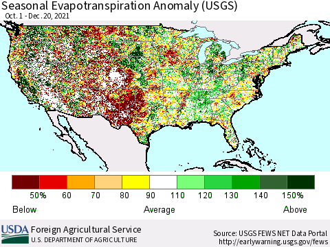 United States Seasonal Actual Evapotranspiration Anomaly (USGS) Thematic Map For 9/1/2021 - 12/20/2021