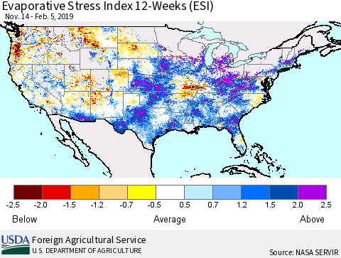 United States Evaporative Stress Index 12-Weeks (ESI) Thematic Map For 2/4/2019 - 2/10/2019