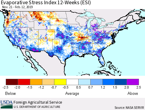 United States Evaporative Stress Index 12-Weeks (ESI) Thematic Map For 2/11/2019 - 2/17/2019