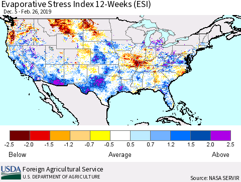 United States Evaporative Stress Index 12-Weeks (ESI) Thematic Map For 2/25/2019 - 3/3/2019