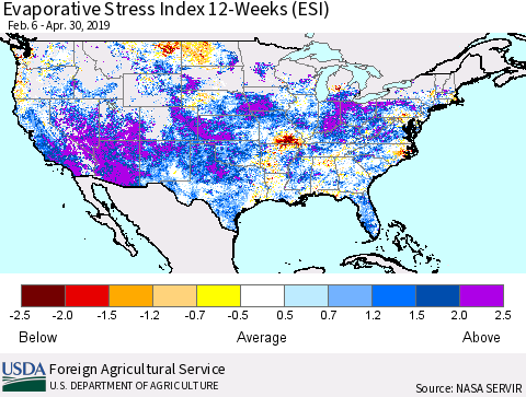 United States Evaporative Stress Index (ESI), 12-Weeks Thematic Map For 4/29/2019 - 5/5/2019