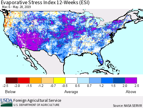 United States Evaporative Stress Index 12-Weeks (ESI) Thematic Map For 5/27/2019 - 6/2/2019