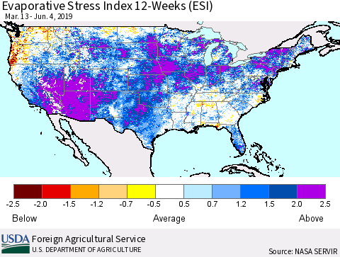 United States Evaporative Stress Index 12-Weeks (ESI) Thematic Map For 6/3/2019 - 6/9/2019
