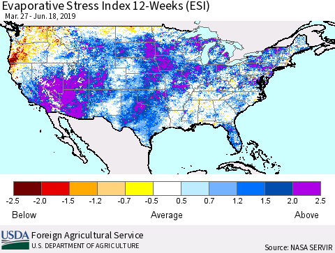 United States Evaporative Stress Index 12-Weeks (ESI) Thematic Map For 6/17/2019 - 6/23/2019