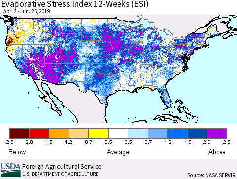 United States Evaporative Stress Index (ESI), 12-Weeks Thematic Map For 6/24/2019 - 6/30/2019