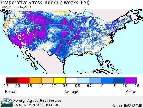 United States Evaporative Stress Index (ESI), 12-Weeks Thematic Map For 7/15/2019 - 7/21/2019