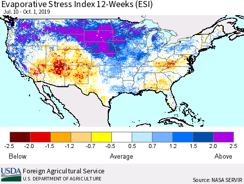United States Evaporative Stress Index (ESI), 12-Weeks Thematic Map For 9/30/2019 - 10/6/2019