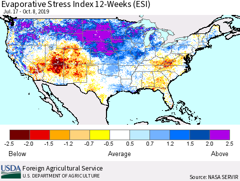 United States Evaporative Stress Index (ESI), 12-Weeks Thematic Map For 10/7/2019 - 10/13/2019