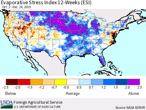 United States Evaporative Stress Index 12-Weeks (ESI) Thematic Map For 12/23/2019 - 12/29/2019