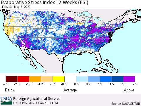 United States Evaporative Stress Index (ESI), 12-Weeks Thematic Map For 5/4/2020 - 5/10/2020