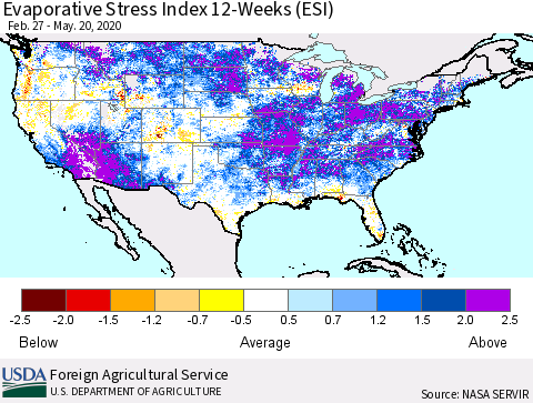 United States Evaporative Stress Index 12-Weeks (ESI) Thematic Map For 5/18/2020 - 5/24/2020
