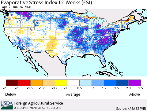 United States Evaporative Stress Index 12-Weeks (ESI) Thematic Map For 6/22/2020 - 6/28/2020