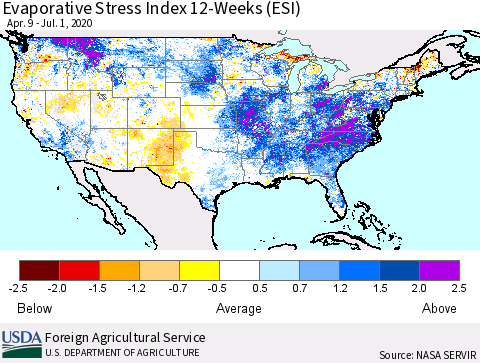 United States Evaporative Stress Index 12-Weeks (ESI) Thematic Map For 6/29/2020 - 7/5/2020