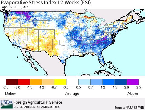 United States Evaporative Stress Index 12-Weeks (ESI) Thematic Map For 7/6/2020 - 7/12/2020