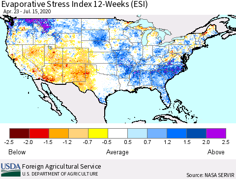 United States Evaporative Stress Index 12-Weeks (ESI) Thematic Map For 7/13/2020 - 7/19/2020