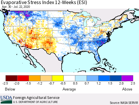 United States Evaporative Stress Index 12-Weeks (ESI) Thematic Map For 7/20/2020 - 7/26/2020