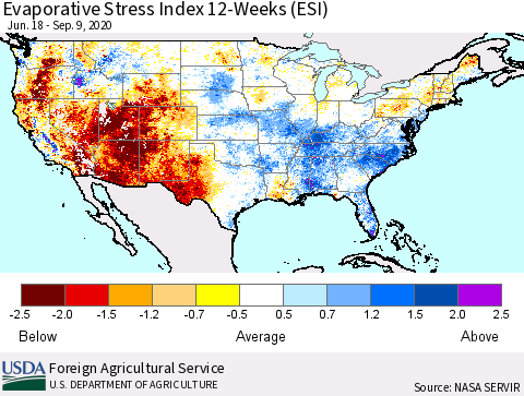 United States Evaporative Stress Index 12-Weeks (ESI) Thematic Map For 9/7/2020 - 9/13/2020