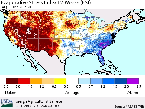 United States Evaporative Stress Index 12-Weeks (ESI) Thematic Map For 10/26/2020 - 11/1/2020