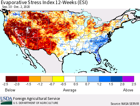 United States Evaporative Stress Index (ESI), 12-Weeks Thematic Map For 11/30/2020 - 12/6/2020