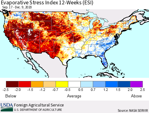 United States Evaporative Stress Index 12-Weeks (ESI) Thematic Map For 12/7/2020 - 12/13/2020