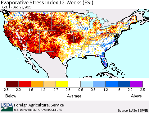 United States Evaporative Stress Index 12-Weeks (ESI) Thematic Map For 12/21/2020 - 12/27/2020