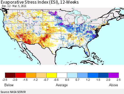 United States Evaporative Stress Index 12-Weeks (ESI) Thematic Map For 3/1/2021 - 3/7/2021